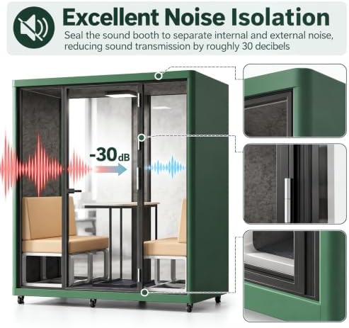 Soundproof Office Pod with 4 Person Gold Frame (Green) - Image 3