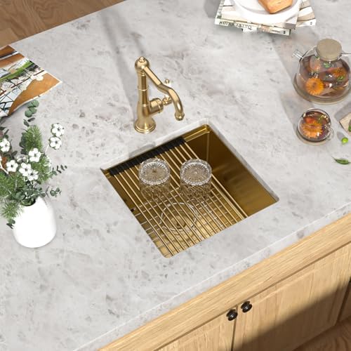 17x17 Inch Gold Undermount Bar Sink, Workstation SS304 Wet Bar Sink - Image 4