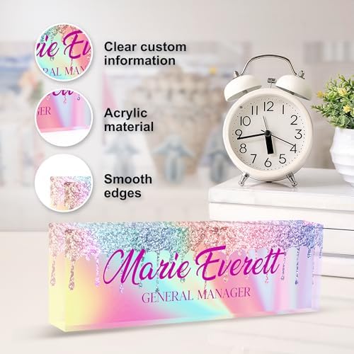 Custom Name Plate for Desk | Personalized Desk Name Plate | Personalized Boss Employee Appreciation Gifts | Acrylic Name Plate Office Desk Accessories (A-Colored Quartz) - Image 3
