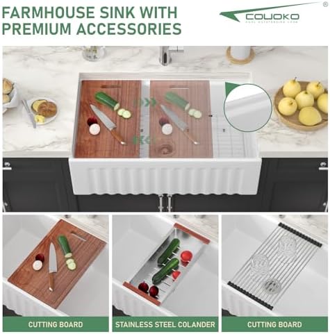 30 Inch White Farmhouse Sink Workstation White Apron Front Fireclay Farm Sink Reversible Apron Fireclay Single Bowl Sink Large Deep Farm Kitchen Sinks with Accessories, 30" x 20" x10" - Image 5