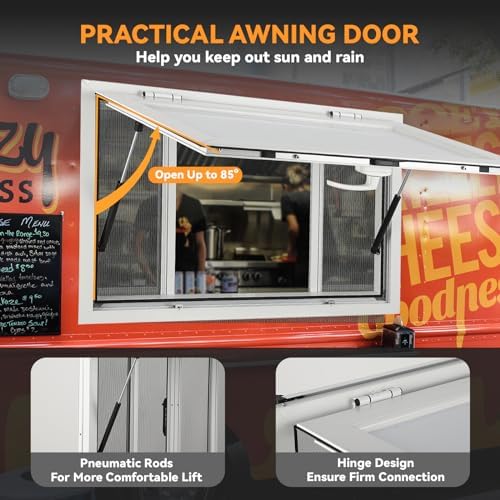Concession Window 36" x 24", Serving Window With 4 Horizontal Sliding Screen Windows & Awning Door & Drag Hook, Aluminum Alloy Concession Serving Window for Food Trucks Concession Trailers - Image 2