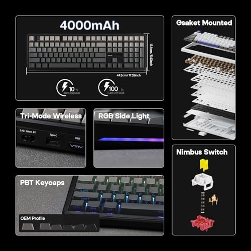 EPOMAKER Aula F108 Wireless Gaming Keyboard, Full Size Mechanical Keyboard - Image 2
