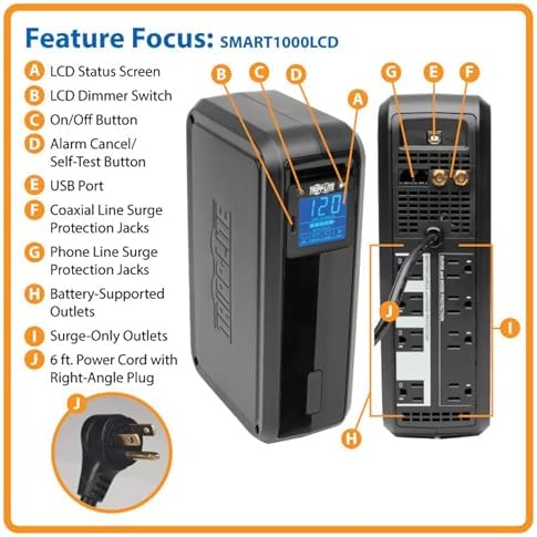 Eaton Tripp Lite SMART1000LCD 1000VA UPS 500W 8 Outlets 1038 Joules AVR LCD - Image 5