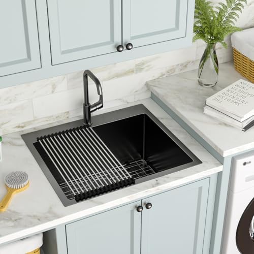 25 Inch Black Drop In Stainless Steel Laundry Utility Sink - Image 2