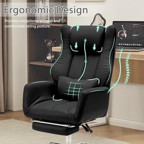 JOMEED Cross Legged Office Chair with Footrest,Flip Armrest,Black - Image 4