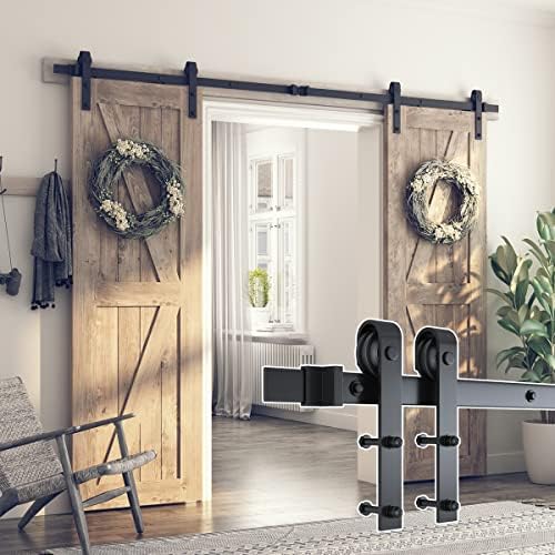 SMARTSTANDARD 9 FT Double Barn Door Hardware Kit, Fit 27" Wide Door Panel - Image 2