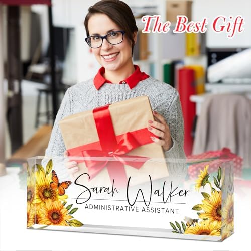 Custom Name Plate for Desk - Desk Name Plate Personalized - Acrylic Office Desk Accessories - Appreciation Gifts for Coworkers Employee Teacher Staff Boss - Office Decor for Women Men (Sunflowers A) - Image 5