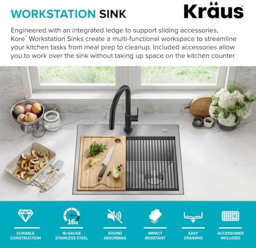 KRAUS Kore 25-Inch Drop In/Top Mount Workstation 16 Gauge Single Bowl Stainless Steel Kitchen Sink with Accessories, KWT311-25 - Image 3