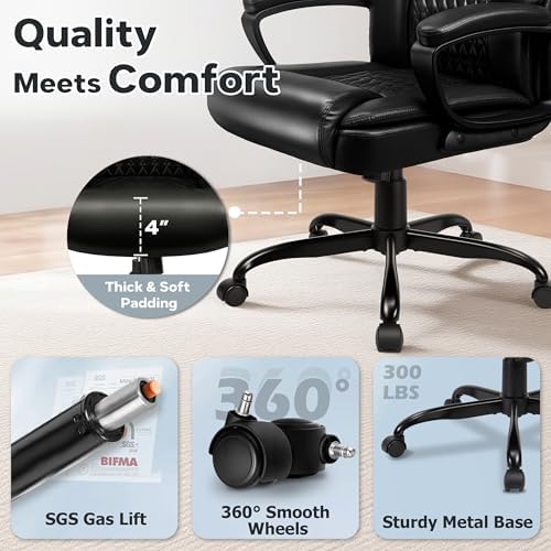Executive Office Chair, High Back Ergonomic Desk Chair with Lumbar Support, Adjustable Big and Tall Computer Chair, 360° Swivel, PU Leather, Black - Image 4