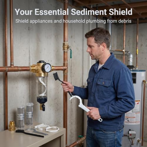 Upgraded Brass Spin Down Sediment Water Filter with Pressure Gauge, NPT3/4,50/100/200 Micron SS Mesh, pre Filter for City Water & Well Water, Low Pressure Drop, Self-Cleaning Scraper Ring - Image 6