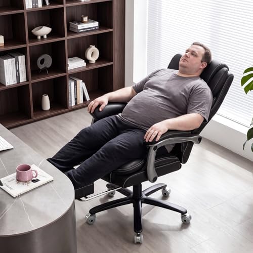 600lbs Big and Tall Office Chair for Heavy People,Heavy Duty Comfy Executive Office Desk Chair with Adjustable Lumbar Support,High Back Reclining PU Leather Computer Chair,Metal Base (Reclining Black) - Image 7