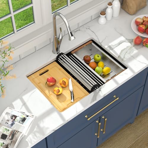 Lordear Undermount Kitchen Sink Composite Granite Sink Quartz Sinks Workstation 28 Inch Black Under Counter Kitchen Sinks 28x19 Inch - Image 3