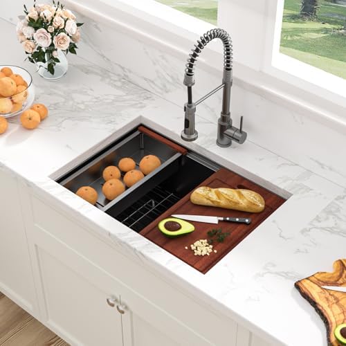Sarlai 27 Undermount Kitchen Sink Black Stainless Steel 27x19 Workstataion - Image 2