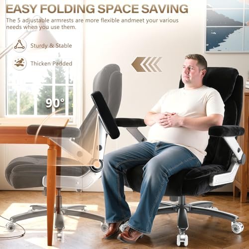 650LBS Fabric Heavy Duty Office Chair with 5D Flip Arms,Comfy Big and Tall Executive Office Desk Chair with Pocket Spring Cushion,High Back Computer Chair with Lumbar Support,Dual Rubber Wheel - Image 5