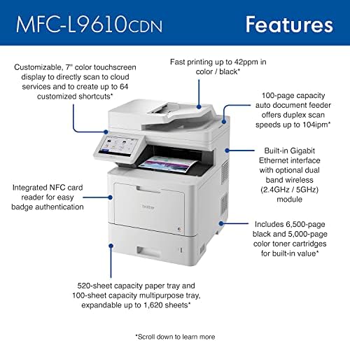 Brother MFC‐L9610CDN Enterprise Color Laser All‐in‐One Printer with Fast Printing, Large Paper Capacity, and Advanced Security Features - Image 3