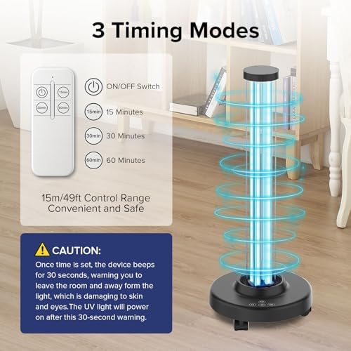 SANSI UVC Disinfection Cart with Wheels, Portable Mobile UV Light Sanitizer with Remote & 3 Timer Settings (21" H) - Image 6