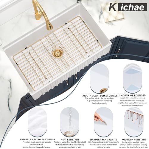 Kichae White Farmhouse Kitchen Sink 33 Undermount Granite Composite Quartz - Image 6