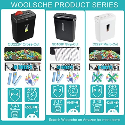 Woolsche Paper Shredder for Home Office,10-Sheet Cross Cut,3.43 Gal Basket - Image 2