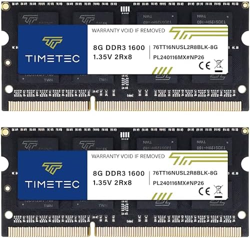 Timetec 16GB KIT(2x8GB) DDR3L / DDR3 1600MHz (DDR3L-1600) PC3L-12800 / PC3-12800 Non-ECC Unbuffered 1.35V/1.5V CL11 2Rx8 204 Pin SODIMM Laptop Notebook PC Computer Memory RAM Module Upgrade Black PCB by Timetec