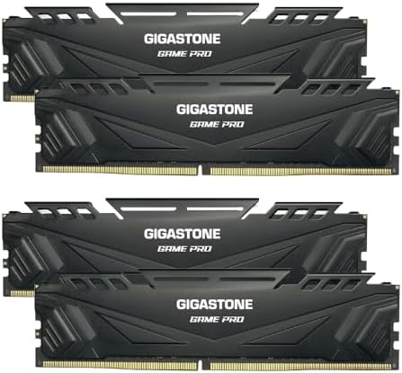 【DDR4 RAM】 GIGASTONE Game PRO 64GB Kit (4x16GB) DDR4 3200MHz PC4-25600 CL 16-18-18-40 Intel XMP 2.0 AMD Ryzen 1.35V UDIMM 288 Pin Unbuffered Non ECC High Performance Gaming Desktop Memory - Black by Gigastone