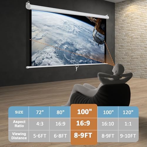 SUPER DEAL 100'' 16:9 HD Projection Screen Foldable Anti-Crease Portable Projector Movie Screen Manual Pull Down for Home Theater Presentation Education Outdoor Indoor Public Display, White - Image 2