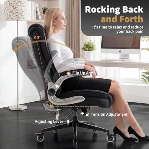 Fabric High Back Office Chair, Thick Padded Ergonomic Computer Desk Chair - Image 6