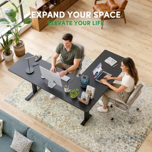 FEZIBO 75" x 63" L-Shaped Standing Desk - Adjustable Corner Desk L Shape, L-Shaped Adjustable Desk with Splice Board, L Shape Standing Desk, Black - Image 2