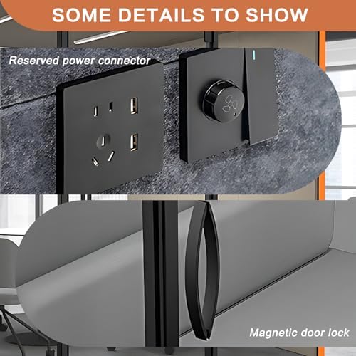 Office Sound Booth with Audio Privacy - Soundproof Booth Includes Unique Beige Interior,Soundproof Room Include Socket,Light,Door Handle& Orange Frame for Conference Room,Bedroom (Beige) - Image 6