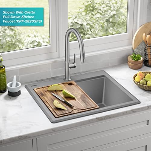 KRAUS Bellucci 25-inch Granite Workstation Drop In Top Mount Single Bowl Kitchen Sink in Metallic Grey with Accessories, KGTW12-25MGR - Image 2