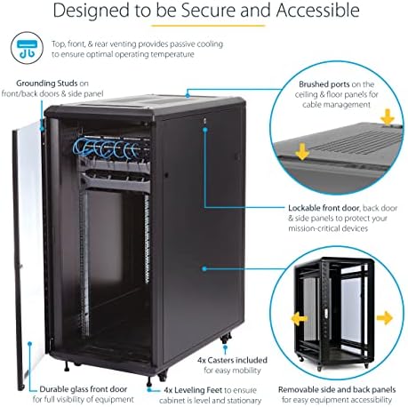 StarTech 32U Enterprise-Grade Server Rack Cabinet, 19in Enclosed 4-Post Rack with 33in (83cm) Mounting Depth and 1764lb (800kg) Weight Capacity - Image 4