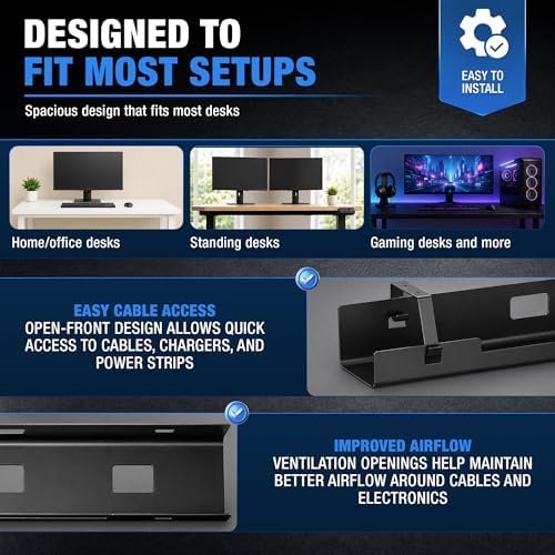 DeskNest Under Desk Cable Management Tray 23.6" – Steel Wire Cable Holder Organizer for Work from Home, Office & Gaming Setup - Image 5
