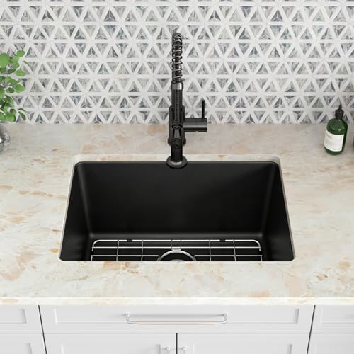 Kichae 12 Deep Undermount Laundry Sink Black 24x18 Granite Composite Quartz - Image 3