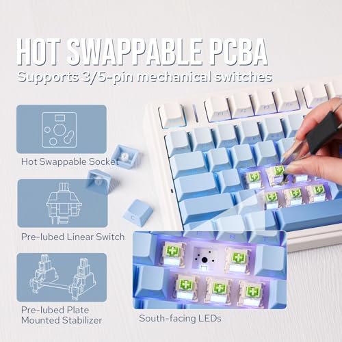 EPOMAKER x Aula F75 Gasket Mechanical Keyboard, 75% Wireless Hot Swappable Gaming Keyboard with Five-Layer Padding&Knob, BT/2.4GHz/USB-C, RGB (Blue Gradient, LEOBOG Reaper Switch) - Image 4