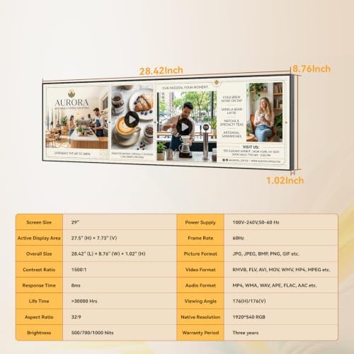 29" Digital Signage Display 1000-Nit Stretched Bar Monitor - Image 2