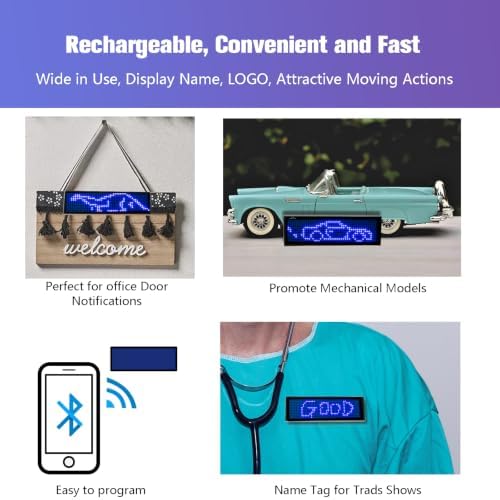 Bluetooth LED Name Badge Rechargeable Programmable Message Signs Tag - Image 3