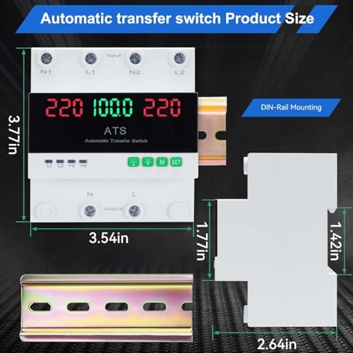 100A AC220V Automatic Transfer Switch with LED Display, 50/60Hz 2P ATS Auto Dual Power Outdoor Changeover Switch for Home Generator, L1 Priority Din Rail Mount CE Certified Selector Transfer Switches - Image 5