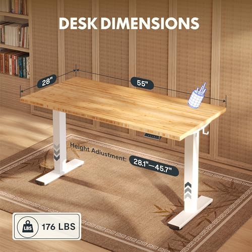 FLEXISPOT 55" x 28" Solid Bamboo Standing Desk, White Frame - Image 2