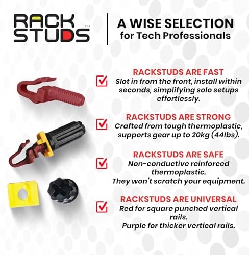Rackstuds R100 Series II - Server Rack Screws 100 Pack | Cage Nut Replacement | Red 2.22mm/0.086" | A Faster, Easier Solution for Rack mounting Gear in 19" Racks with Square Punched Vertical Rails - Image 6