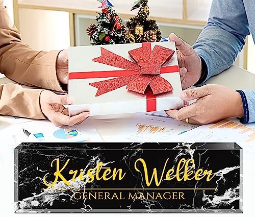Name Plate for Desk, Desk Name Plate Personalized, Office Decor for Women Men, Acrylic Desktop Accessories, Office Appreciation Gifts for Boss Social Workers Nurse Teacher Employee (Black Marble) - Image 5