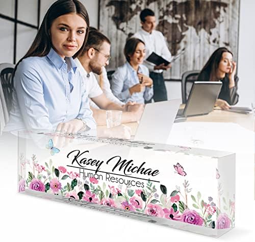 SalaGraphics Desk Name Plate Personalized, Custom for Desk, Office Decor Women Men, Acrylic Accessories, Gifts Coworkers Boss Teacher, Employee Appreciation (Flowers B) 8”(L)x2.5(W) - Image 4