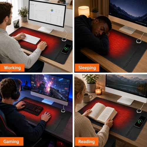 Heated Desk Pad Mouse Mat - Keyword Hand Warmer for Office Desktop, Black - Image 6