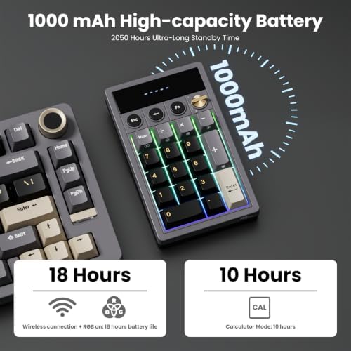 RK ROYAL KLUDGE M20 Wireless Number Pad, Mechanical Numpad with LCD Display, PC Numpad & Calculator Modes, Programmable Numeric Keypad, Bluetooth/2.4G/Wired, RGB Hot-Swappable for Win/Mac - Image 4