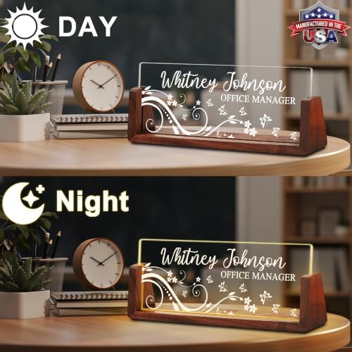 Custom Name Plate for Desk with LED Walnut Frame, Office Desk Decor - Image 3