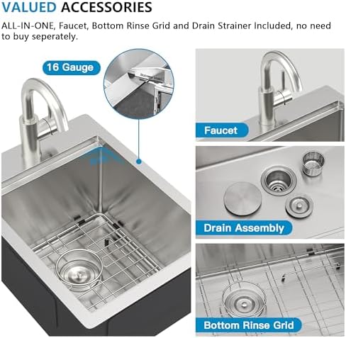14"x19" Bar Prep Sink Drop In Workstation with Faucet Combo - Image 7