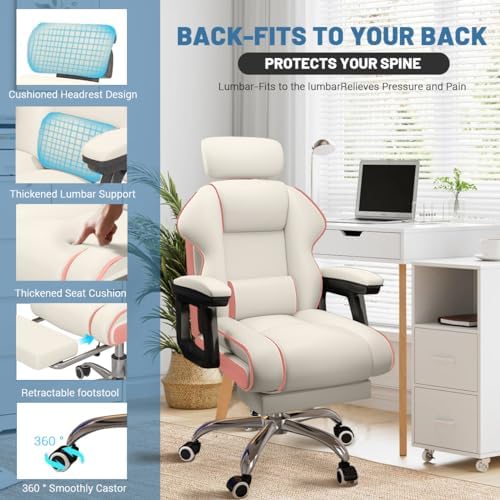 Executive Computer Chair Home Office Desk Chair,Adjustable Angle, Ergonomic Adjustable Height PU Leather Chairs with Cushions Armrest for Long Time Seating-High Office Chair with Footrest - Image 6