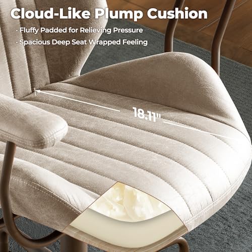 ovios Ergonomic Office Chair, Mid-Back Faux Suede Fabric Executive Chair with Padded Armrest, Mid-Century Modern Comfy Swivel Rolling Computer Desk Chairs, Beige - Image 6