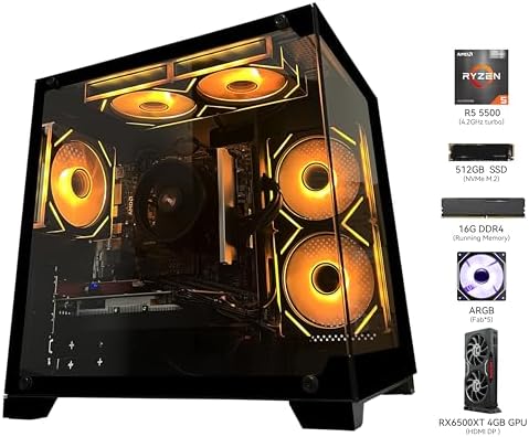 SKYESEV Prebuilt Gaming Desktop PC, AMD Ryzen 5 5500, RX 6500XT,16GB DDR4 3200MHz RAM, 512G NVMe SSD, ARGB Air Cooling, Wi-Fi,Tower Computer for Gaming, Streaming, Editing - Image 3