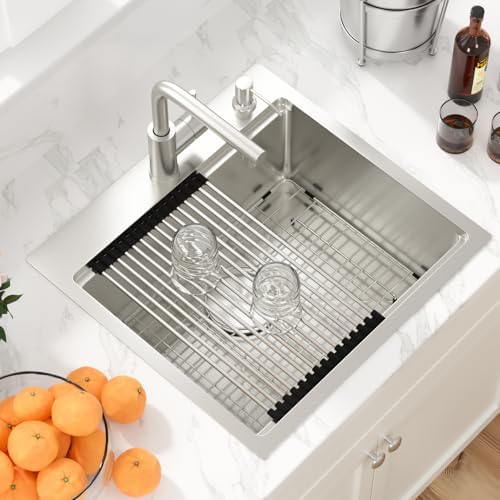 Sarlai Outdoor Kitchen Sink - 21 Inch Drop Bar RV Sink with Pull-out Faucet Drop In Workstation 21 x 20 Topmount Stainless Steel 16 Gauge Single Bowl Bar Prep Outdoor Sinks Basin - Image 3