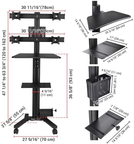 Yescom NexusX Commander Rolling Computer Cart 4-Monitors Industrial - Image 3