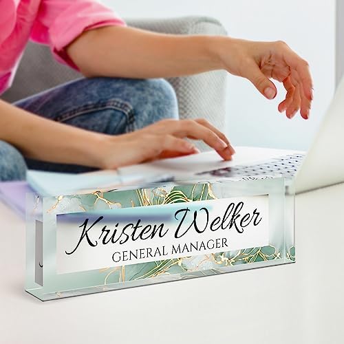 Name Plate for Desk, Desk Name Plate Personalized, Office Decor for Women Men, Acrylic Desktop Accessories, Office Appreciation Gifts for Boss Social Workers Nurse Teacher Employee (Green/Gold) - Image 6